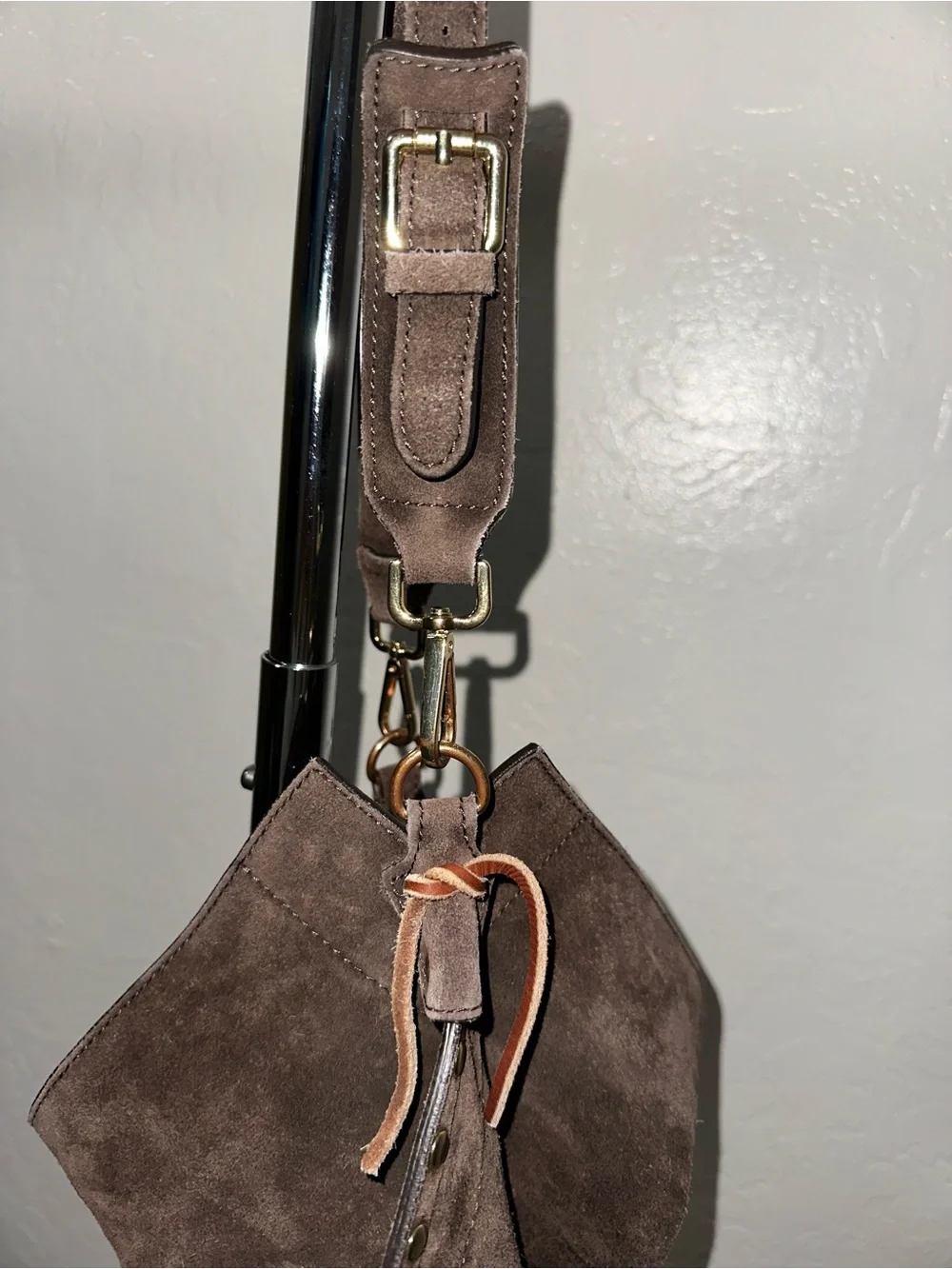 Stud-Trim Suede Hobo Shoulder Bag - Dark Brown